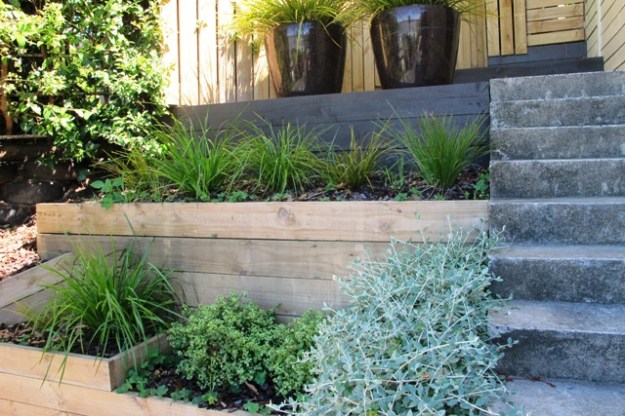 Terracing allows for easier gardening after the initial cost and effort (but I think the steps are too steep to be comfortable) 