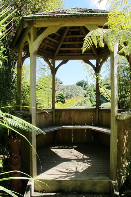 The tanalised pine gazebo is much favoured in New Zealand gardens, often as a focal point