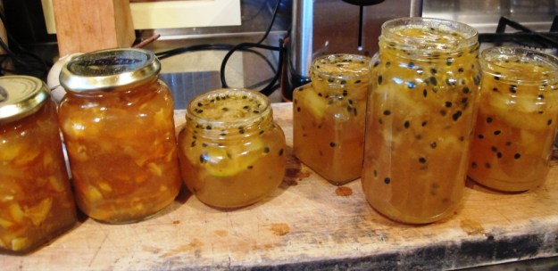 The latest efforts are ginger and tangelo marmalade (in apple base) and feijoa and passionfruit jam.